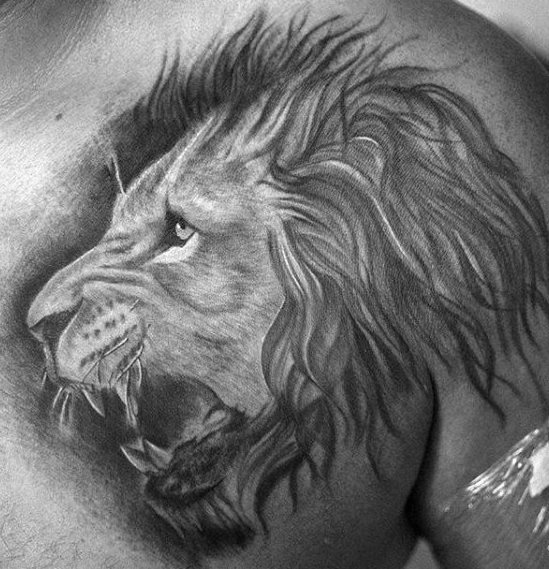 tatuaje leon hombro para hombre 22