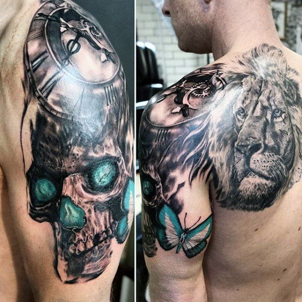 tatuaje leon hombro para hombre 23