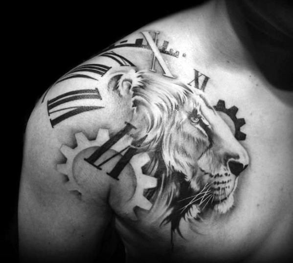 tatuaje leon hombro para hombre 32