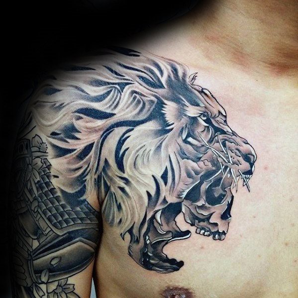 tatuaje leon hombro para hombre 44