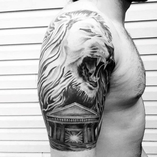 tatuaje leon hombro para hombre 48