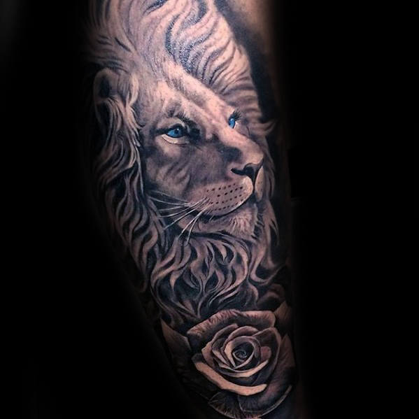 tatuaje leon pierna para hombre 06