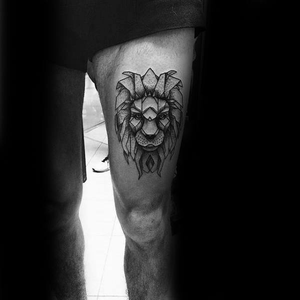 tatuaje leon pierna para hombre 07