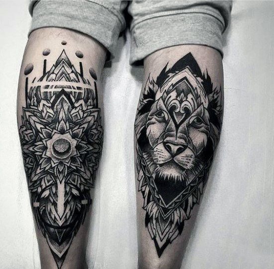tatuaje leon pierna para hombre 10