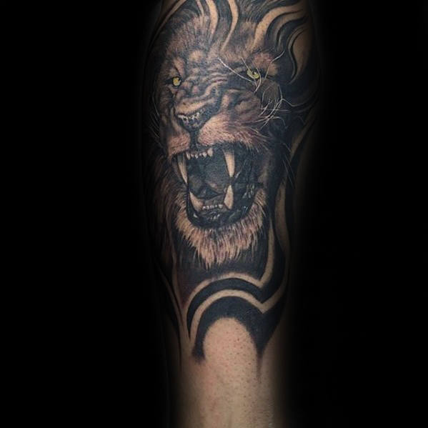 tatuaje leon pierna para hombre 22
