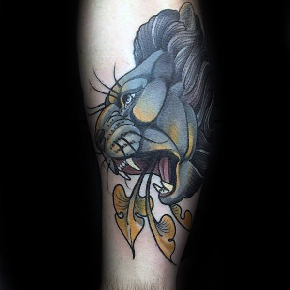 tatuaje leon pierna para hombre 25