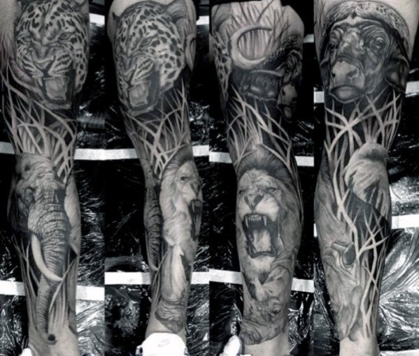 tatuaje leon pierna para hombre 28