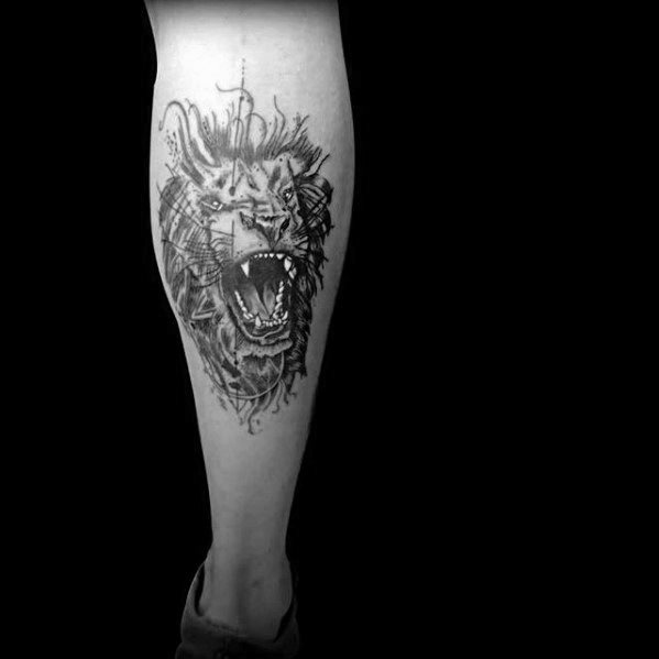 tatuaje leon pierna para hombre 29