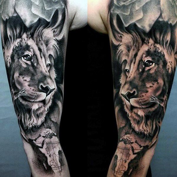 tatuaje manga leon para hombre 44