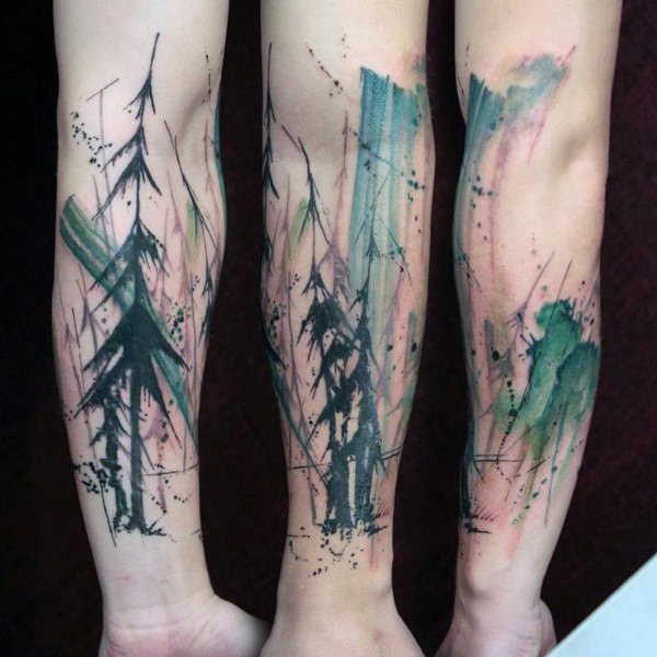 tatuaje acuarela arbol para hombre 02