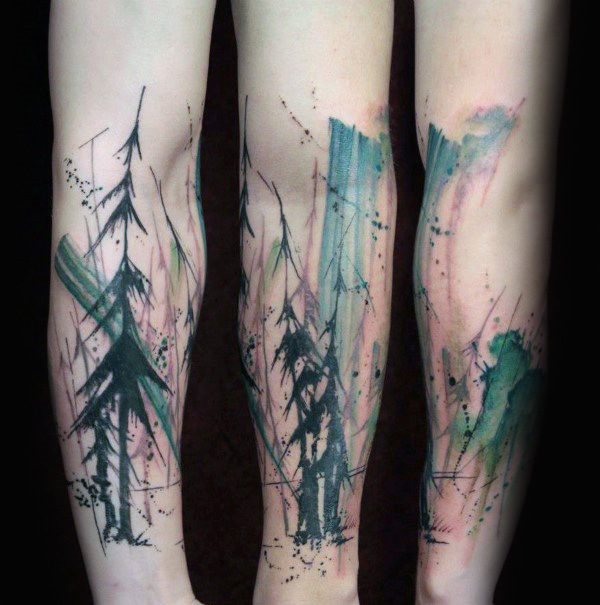 tatuaje acuarela arbol para hombre 07