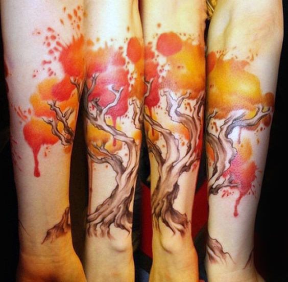 tatuaje acuarela arbol para hombre 08