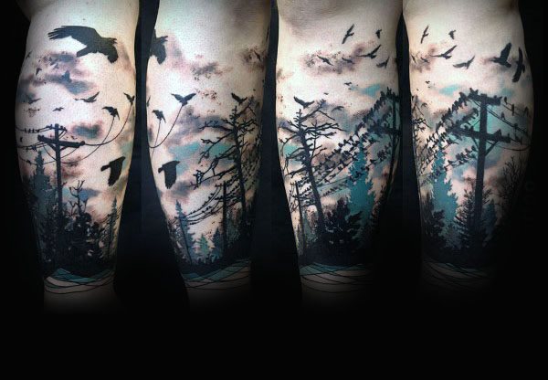 tatuaje acuarela arbol para hombre 14