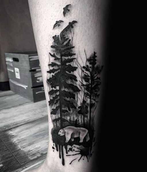 tatuaje acuarela arbol para hombre 15