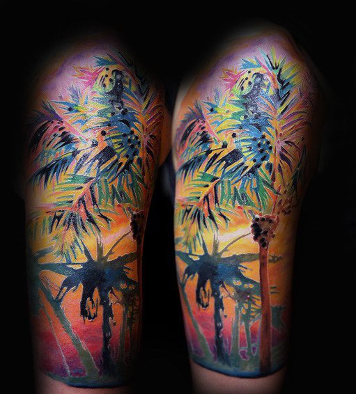 tatuaje acuarela arbol para hombre 16