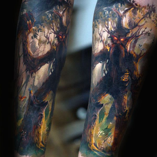 tatuaje acuarela arbol para hombre 17