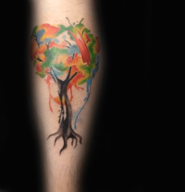 tatuaje acuarela arbol para hombre 19