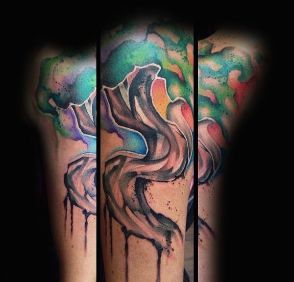 tatuaje acuarela arbol para hombre 22
