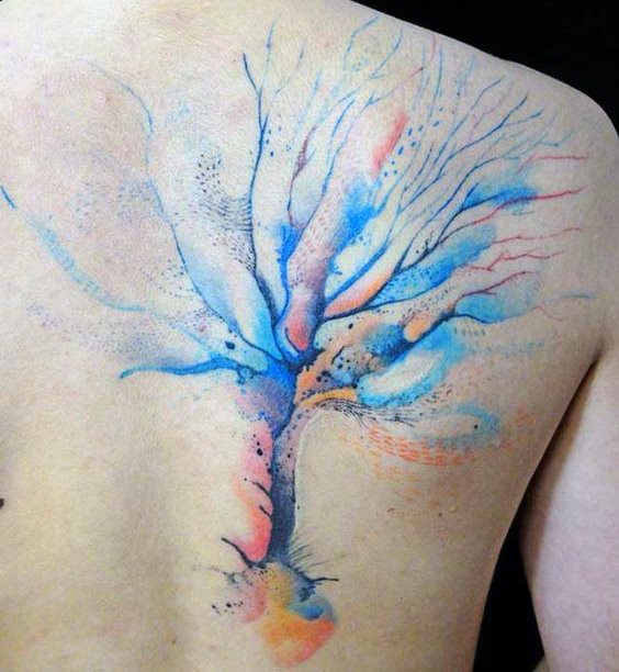 tatuaje acuarela arbol para hombre 26
