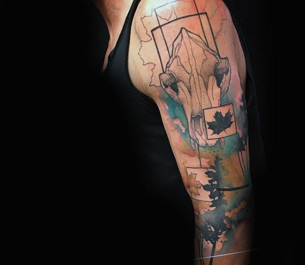 tatuaje acuarela arbol para hombre 27