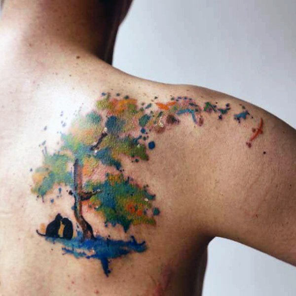 tatuaje acuarela arbol para hombre 28
