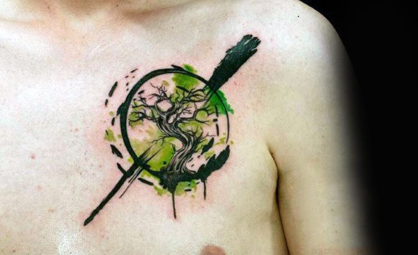 tatuaje acuarela arbol para hombre 29
