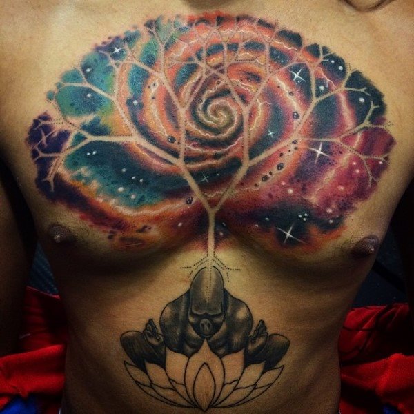 tatuaje acuarela arbol para hombre 30
