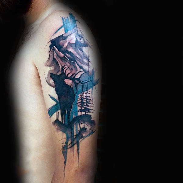 tatuaje acuarela arbol para hombre 31