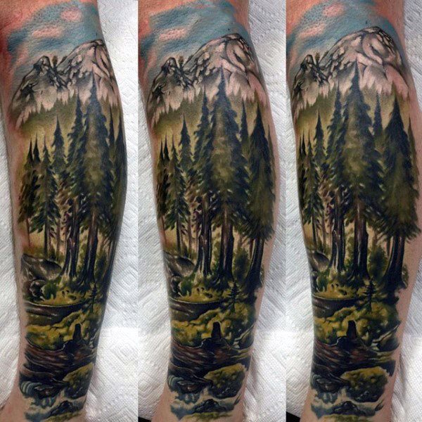 tatuaje acuarela arbol para hombre 33