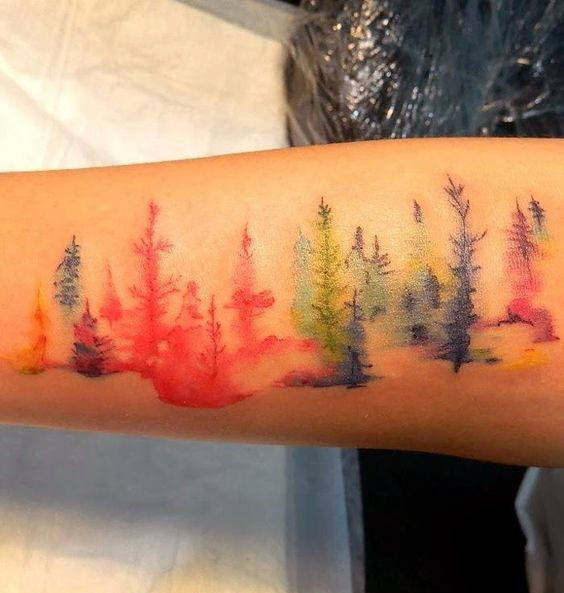 tatuaje acuarela arbol para hombre 35