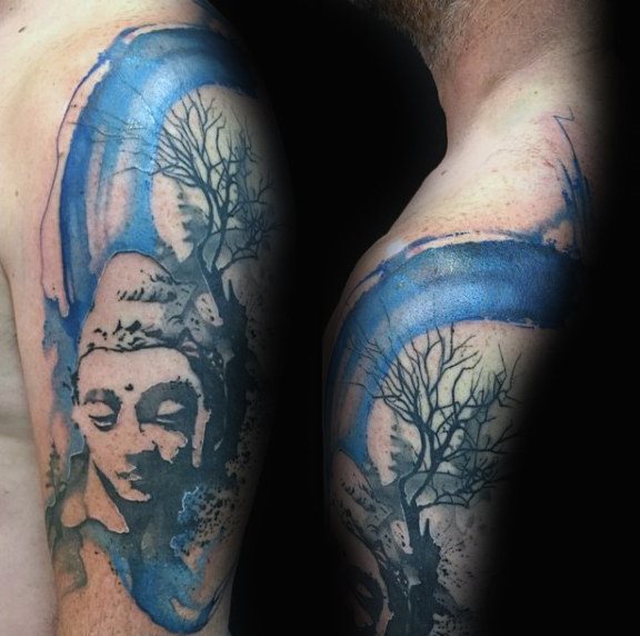 tatuaje acuarela arbol para hombre 36