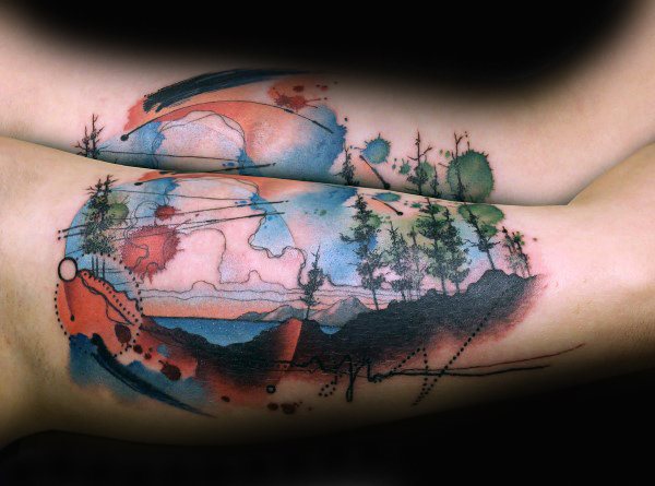 tatuaje acuarela arbol para hombre 38