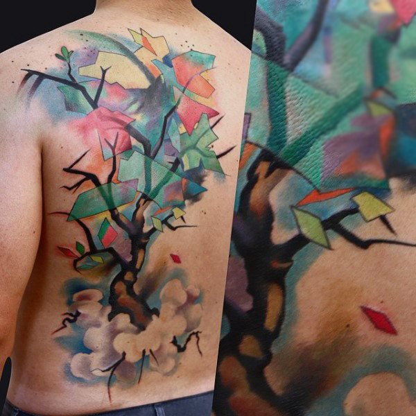 tatuaje acuarela arbol para hombre 43