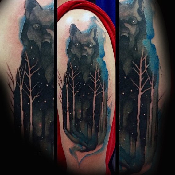 tatuaje acuarela arbol para hombre 48