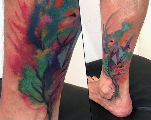 tatuaje acuarela arbol para hombre 49