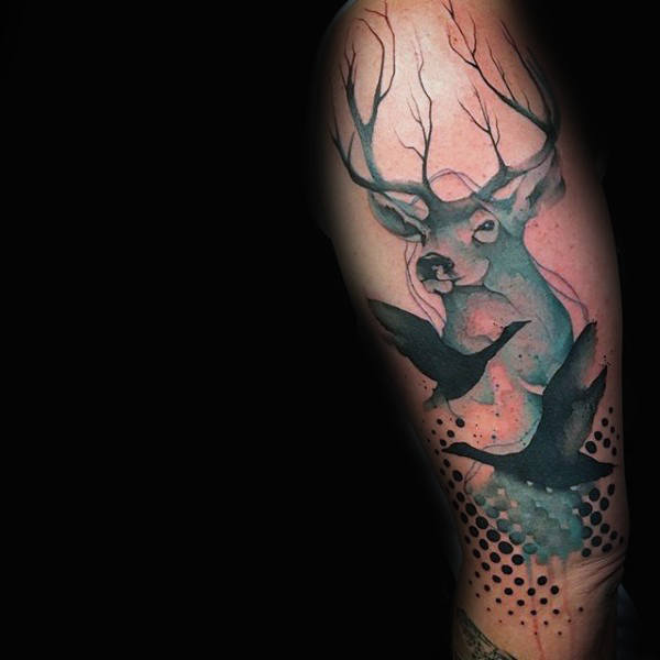 tatuaje acuarela arbol para hombre 50