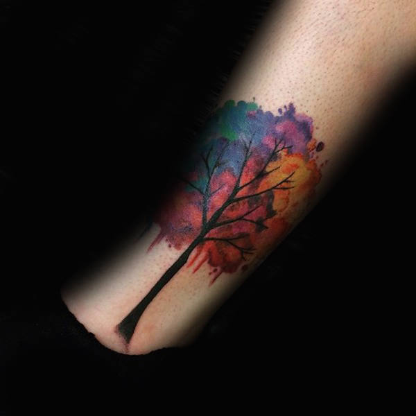 tatuaje acuarela arbol para hombre 51
