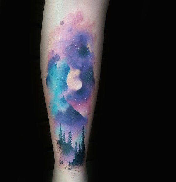 tatuaje acuarela arbol para hombre 52