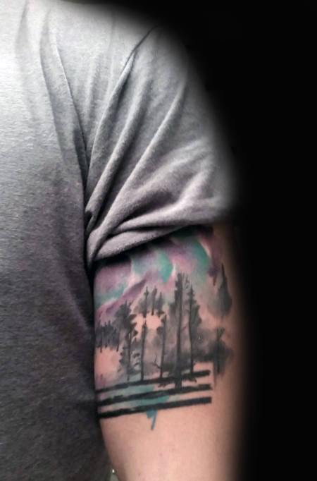 tatuaje acuarela arbol para hombre 53