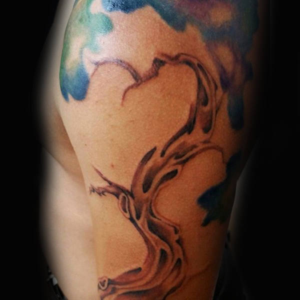 tatuaje acuarela arbol para hombre 56