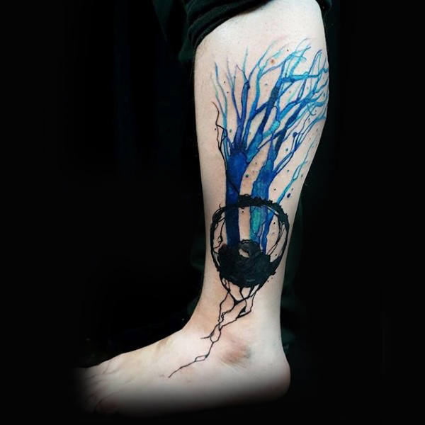 tatuaje acuarela arbol para hombre 57
