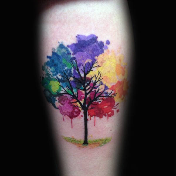tatuaje acuarela arbol para hombre 59