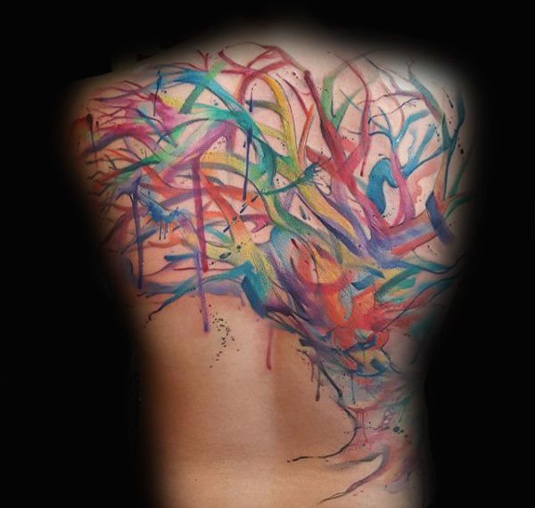 tatuaje acuarela arbol para hombre 60