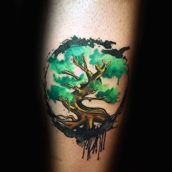 tatuaje acuarela arbol para hombre 61