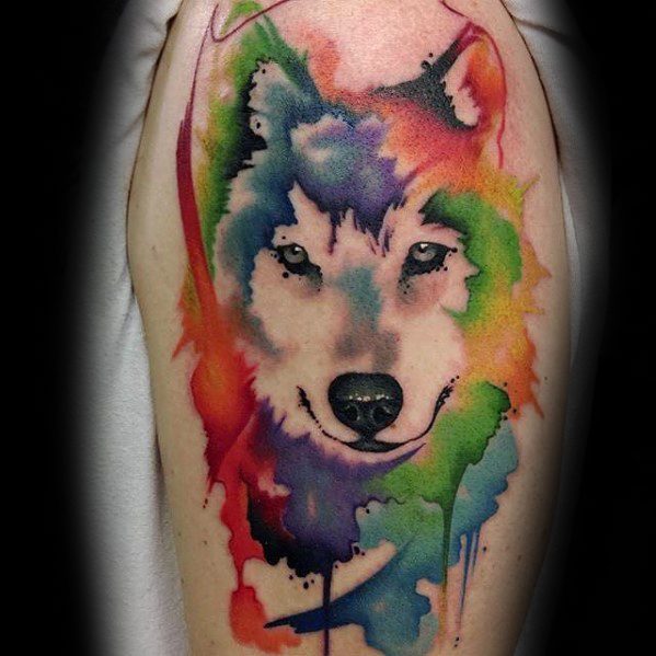 tatuaje acuarela lobo para hombre 02