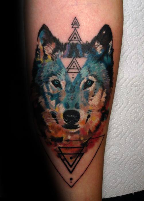 tatuaje acuarela lobo para hombre 03