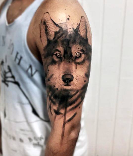 tatuaje acuarela lobo para hombre 05