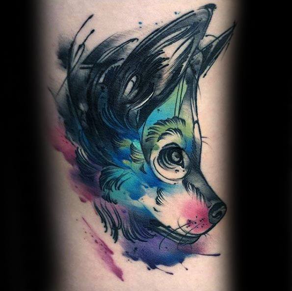 tatuaje acuarela lobo para hombre 06