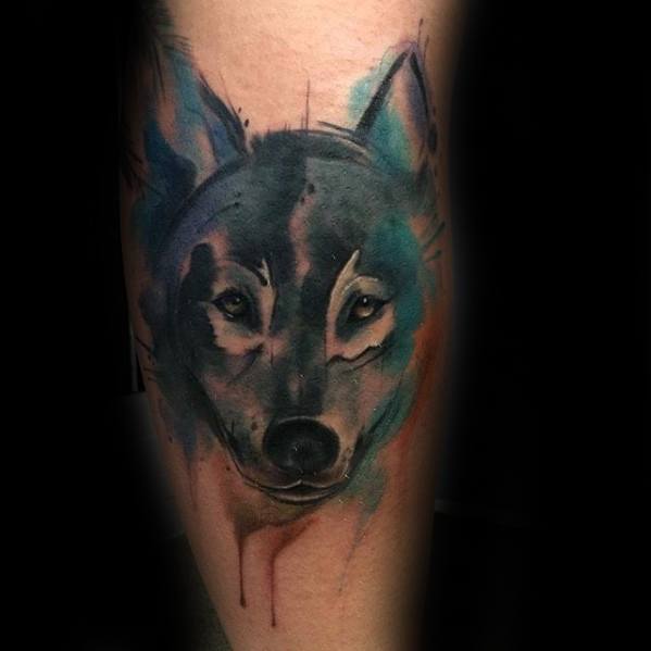 tatuaje acuarela lobo para hombre 07