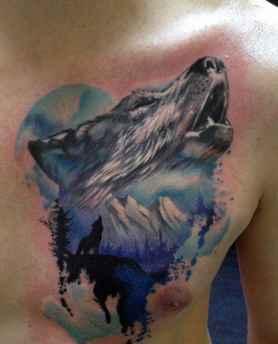 tatuaje acuarela lobo para hombre 09
